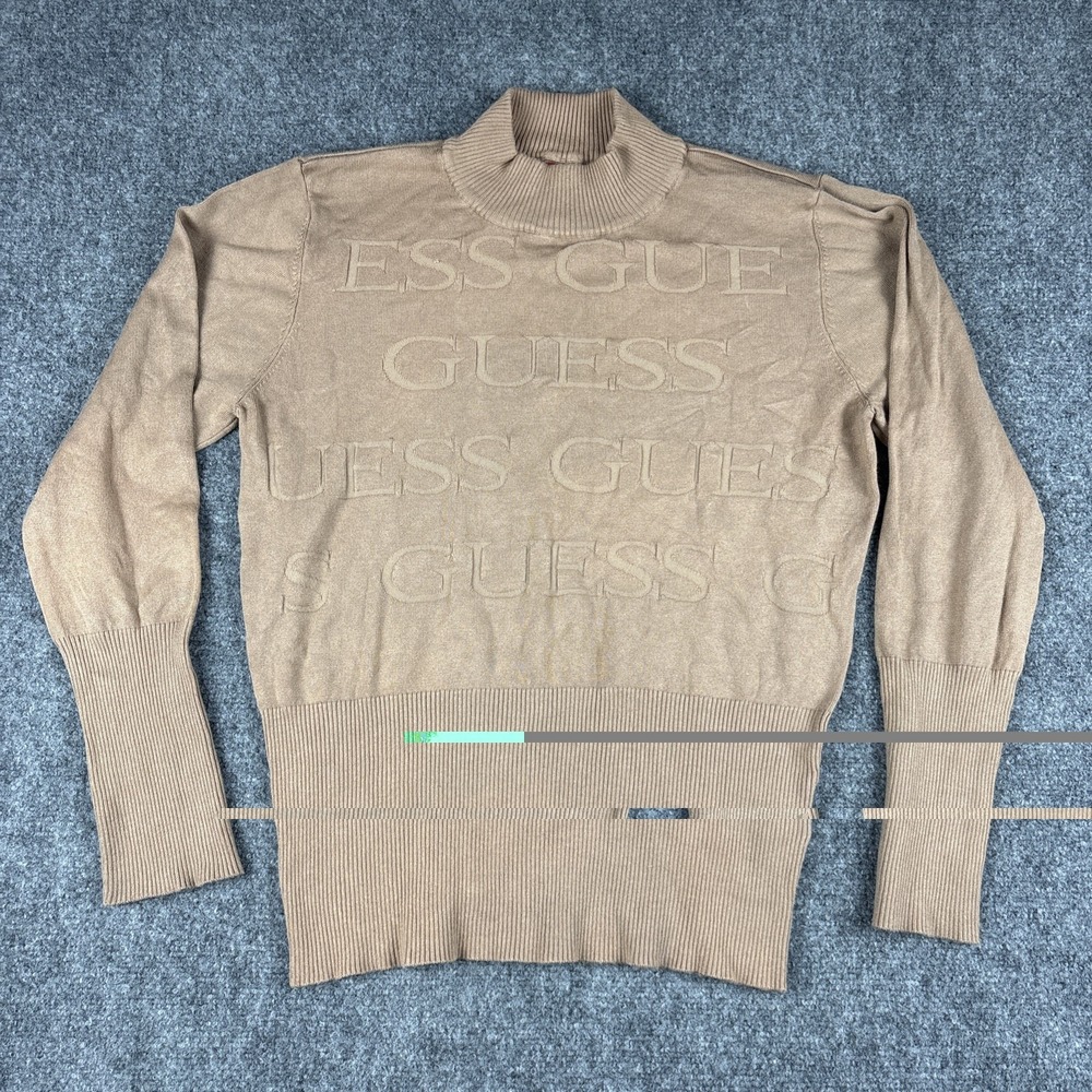 GUESS Los Angeles Camel Tan Tonal Logo Knit Mock Neck Sweater XXL Plus Size
